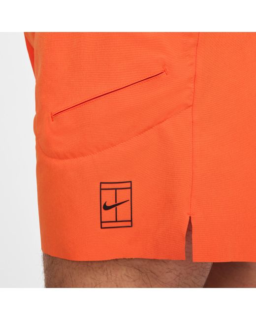 Nike Orange Court Advantage Dri-Fit 6" Tennis Shorts for men