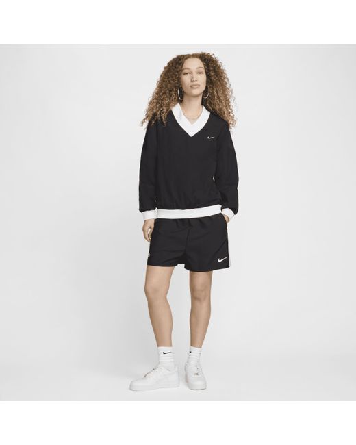 Nike Black Sportswear Essential Loose Uv Woven Long-Sleeve V-Neck Top