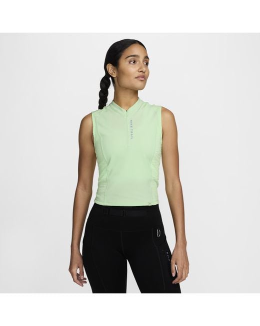 Nike Green Trail Dri-fit 1/4-zip Running Tank Top Polyester