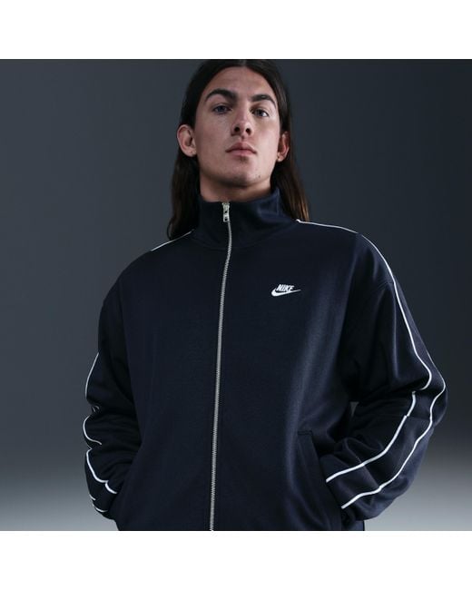 Nike Men's Blue Sportswear Club Oversized Knit Track Jacket