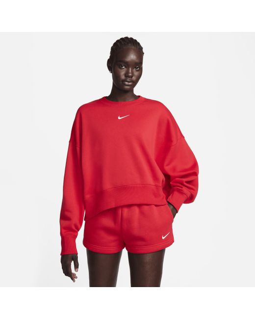 Nike Red Sportswear Phoenix Fleece Over-oversized Crew-neck Sweatshirt