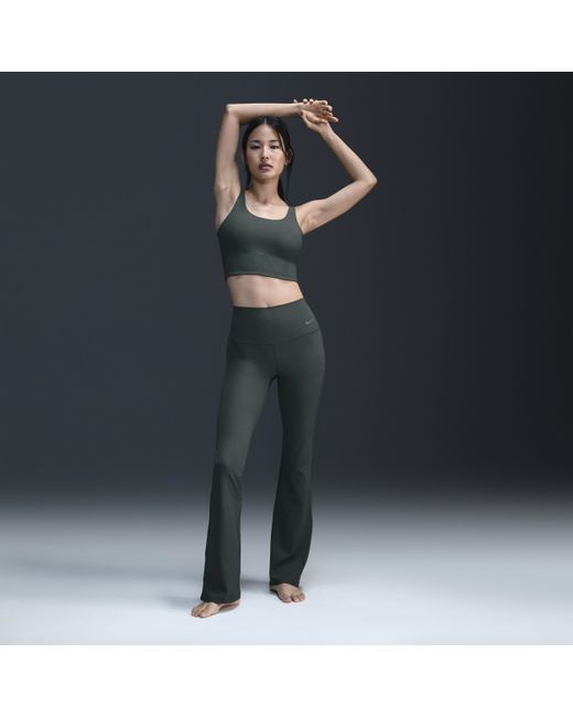 Nike Black Zenvy Rib Gentle-Support High-Waisted Full-Length Flared Leggings