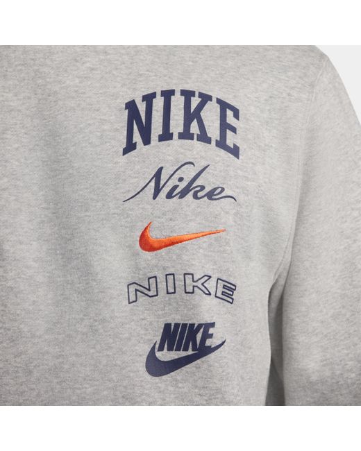 Nike Gray Club Fleece Pullover Hoodie Cotton for men