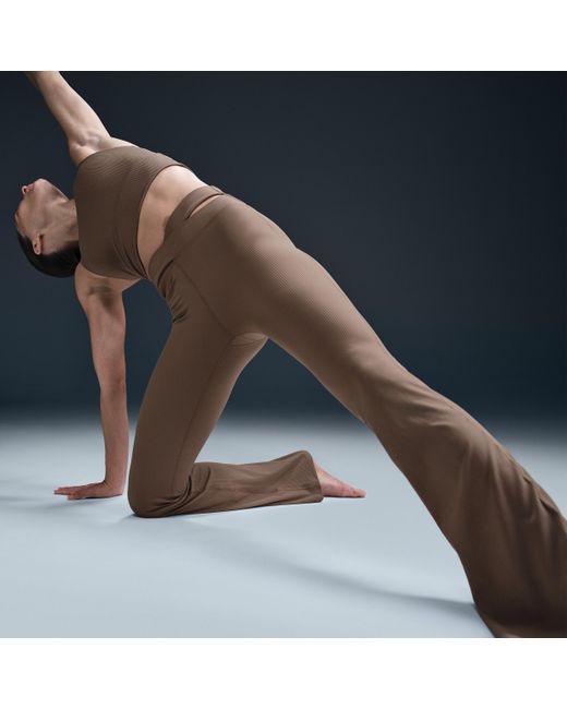 Nike Blue Zenvy Rib Gentle-Support High-Waisted Flared Leggings