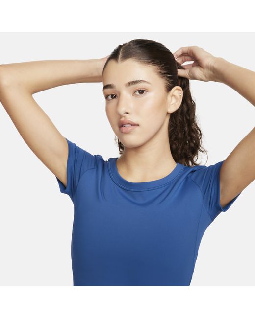 Nike Blue One Fitted Dri-fit Short-sleeve Cropped Top Polyester