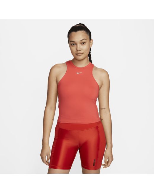 Nike Red Dri-fit One Luxe Cropped Tank Top 50% Recycled Polyester