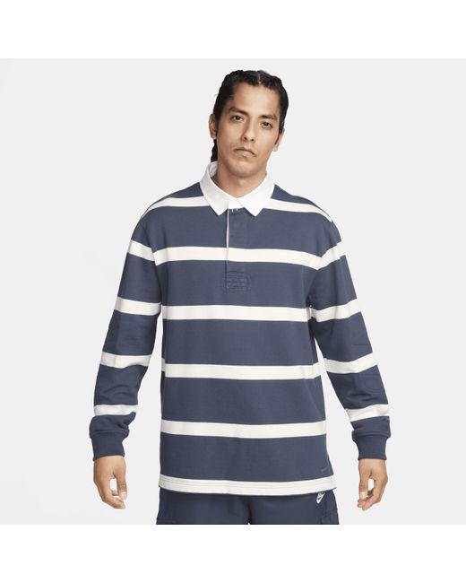 Nike Blue Life Striped Heavyweight Rugby Shirt Cotton for men
