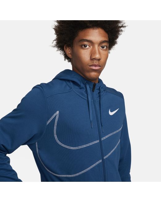 Felpa da fitness in fleece con cappuccio e zip a tutta lunghezza dri-fit di Nike in Blue da Uomo