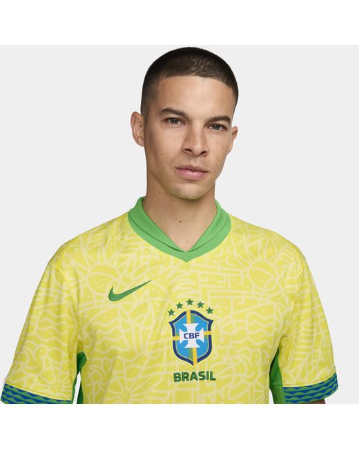 Nike Yellow Brazil 2024 Stadium Home Dri-fit Football Replica Shirt 50% Recycled Polyester for men