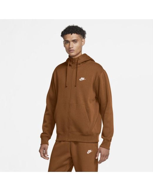 Nike Sportswear Club Fleece Full-zip Hoodie in Brown for Men | Lyst