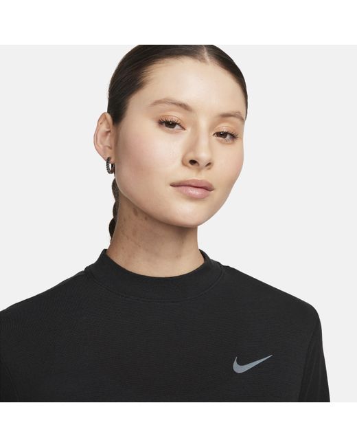 Nike Swift Dri-fit Hardlooptop Met Opstaande Kraag En Lange Mouwen in het Black