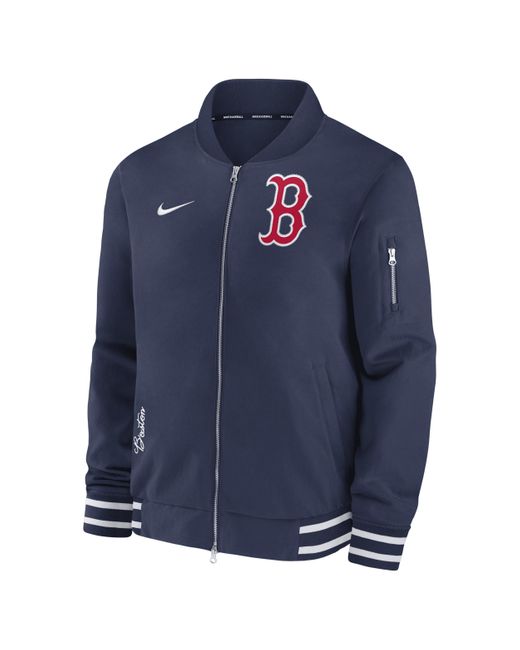 Nike Blue Boston Red Sox Authentic Collection Mlb Full-zip Bomber Jacket for men