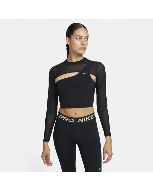 Nike Black Pro Long-sleeve Cropped Top Polyester