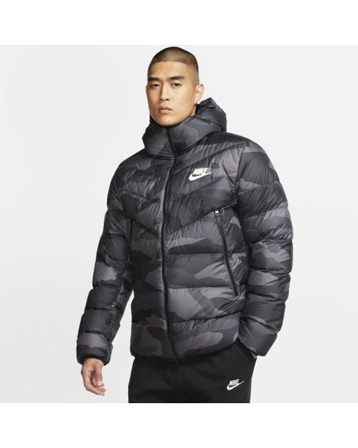 Nike Gray Sportswear Down-fill Windrunner Printed Hooded Puffer Jacket for men