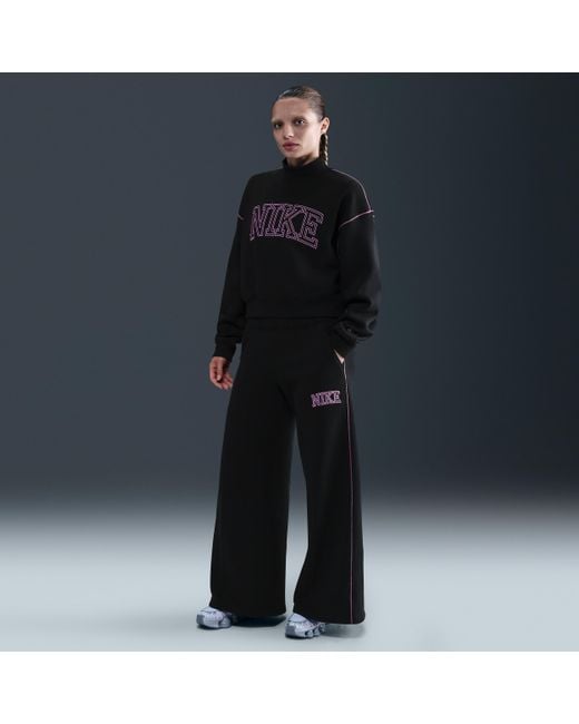 Nike Women's Black Sportswear Phoenix Fleece Wide-Leg Sweatpants