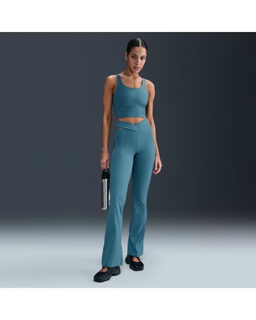 Nike Blue Zenvy Rib Gentle-Support High-Waisted Flared Leggings
