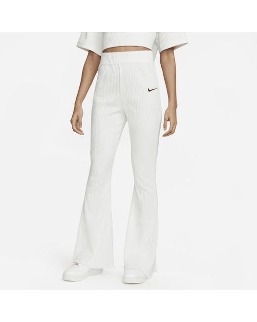 Nike White Sportswear High-waisted Ribbed Jersey Flared Pants