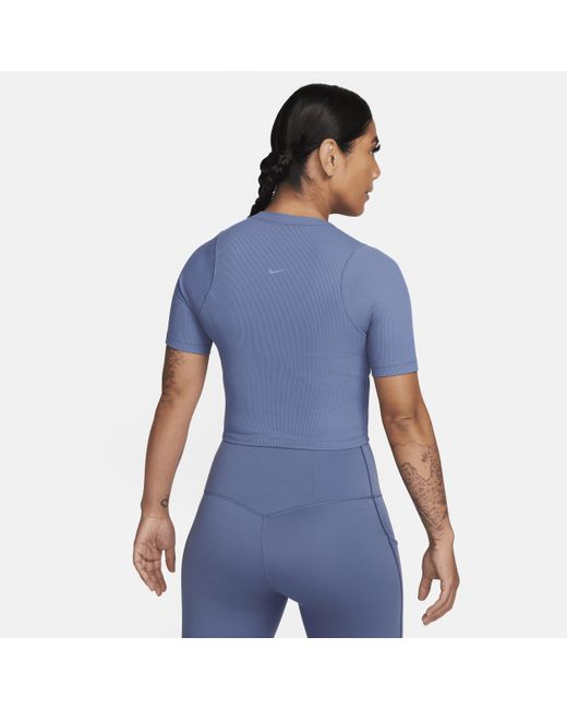 Nike Blue Zenvy Rib Dri-fit Short-sleeve Cropped Top