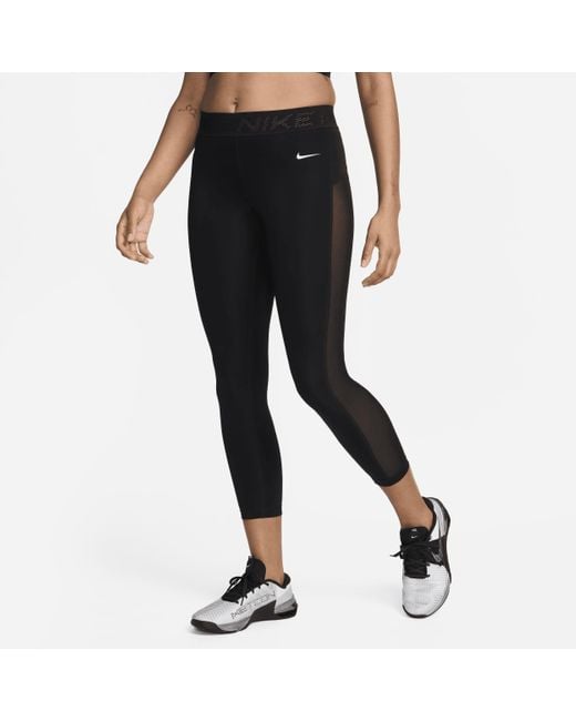 Leggings a 7/8 a vita media con inserti in mesh pro di Nike in Black