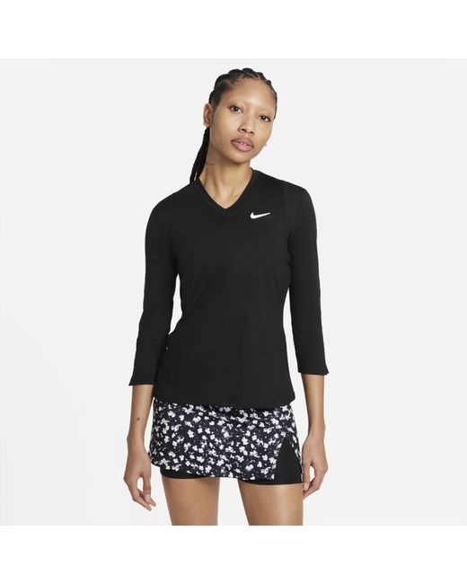 Nike Synthetic Court Dri Fit Uv Victory 3 4 Sleeve Tennis Top In Black Lyst