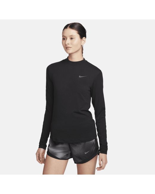 Nike Black Swift Dri-fit Mock-neck Long-sleeve Running Top Nylon