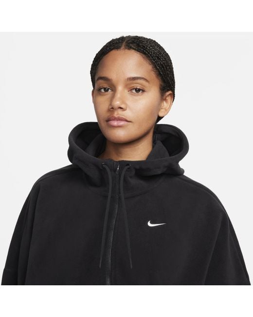 Felpa oversize in fleece con cappuccio e zip a tutta lunghezza therma-fit one di Nike in Black