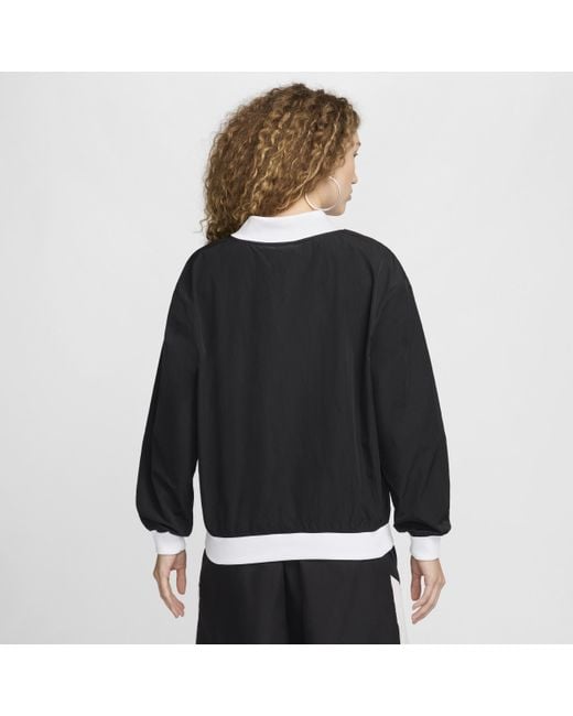 Nike Black Sportswear Essential Loose Uv Woven Long-Sleeve V-Neck Top