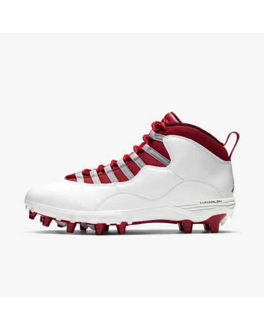 Nike Jordan 10 Td Mid Football Cleat (white) in Red for Men | Lyst