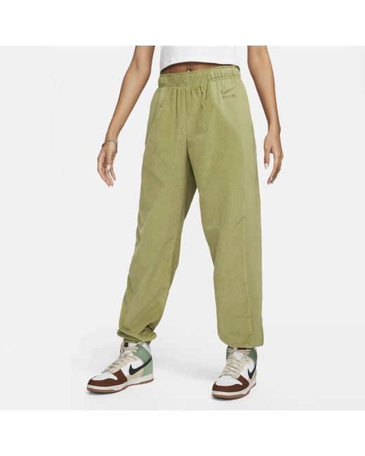 Nike Air High-waisted Corduroy Fleece Trousers in Green