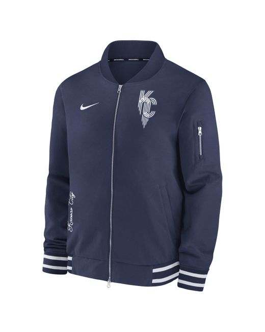 Nike Blue Kansas City Royals Authentic Collection City Connect Game Time Mlb Full-zip Bomber Jacket for men
