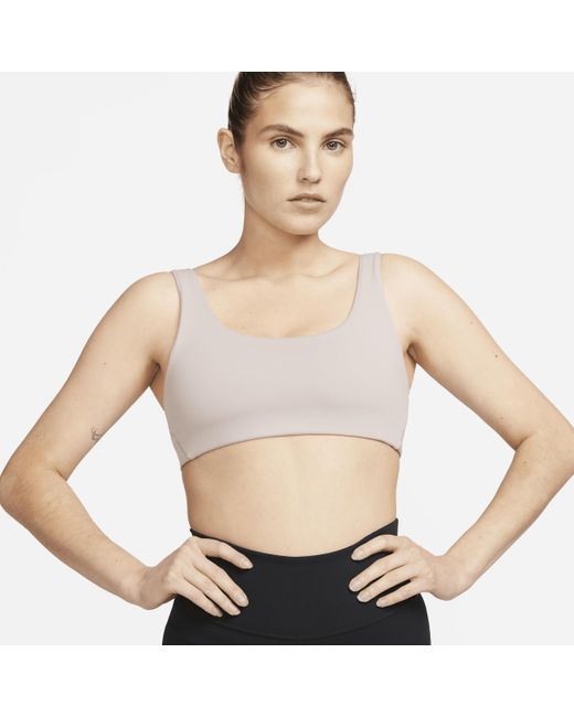 Nike Alate All U Lightsupport Lightly Lined Uneck Sports Bra In Brown