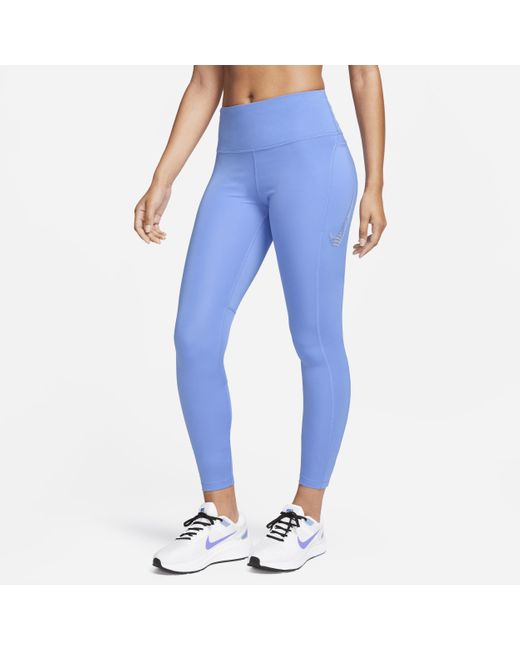 Nike Blue Fast Mid-rise 7/8 Graphic leggings With Pockets 50% Recycled Polyester