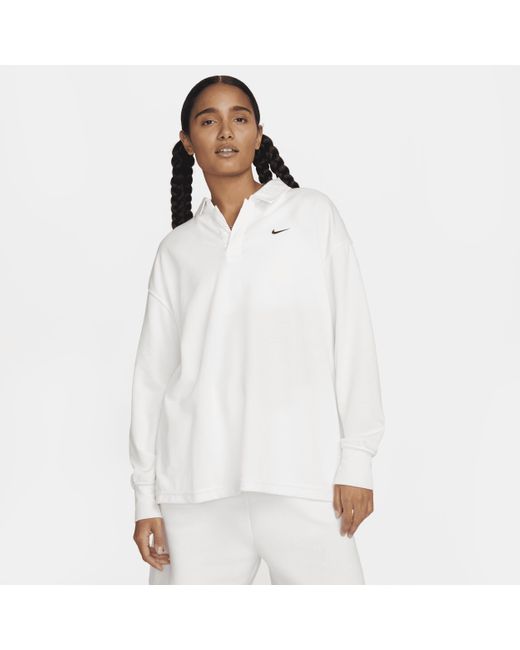 Nike Sportswear Essential Oversized Polo Met Lange Mouwen in het White