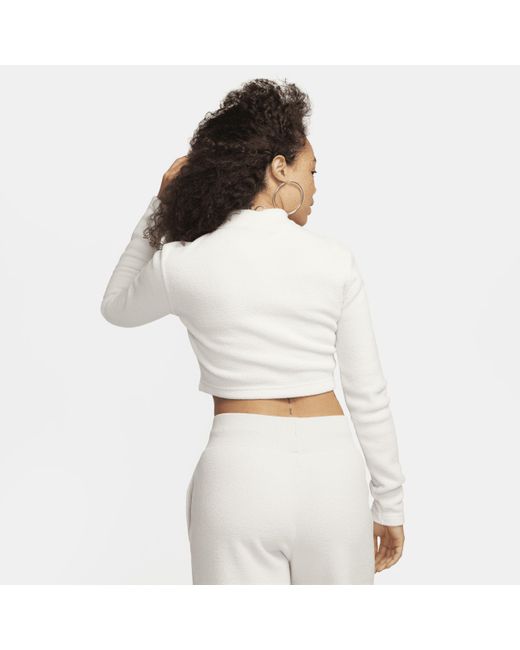 Nike White Sportswear Phoenix Plush Slim Mock-neck Long-sleeve Cropped Cozy Fleece Top