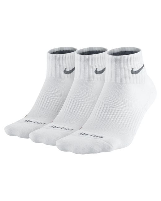 Nike Synthetic Dri-fit Half-cushion Quarter (3 Pair) Training Socks in  White/Flint Grey (Gray) for Men | Lyst