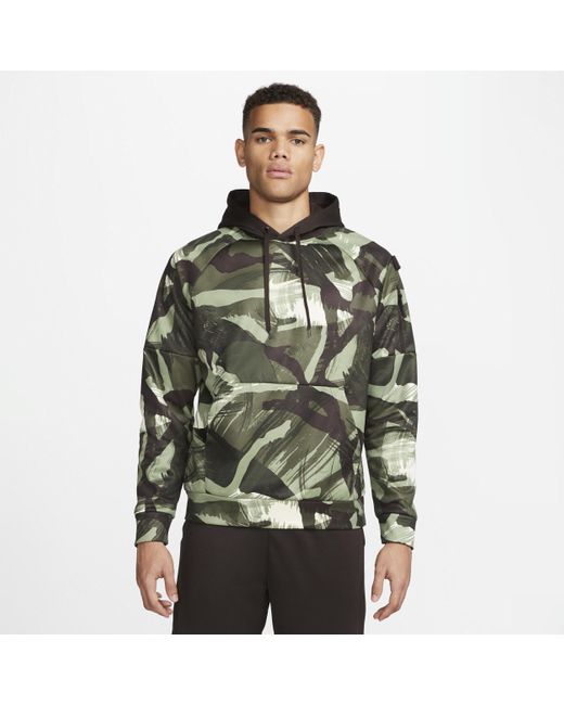 Nike Green Therma-fit Allover Camo Fitness Hoodie for men