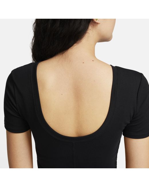 Nike Black Sportswear Chill Knit Tight Scoop-back Short-sleeve Mini-rib Top