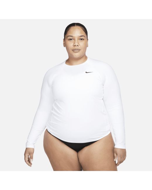 Nike White Essential Dri-fit Long-sleeve Hydroguard Swim Top (plus Size)