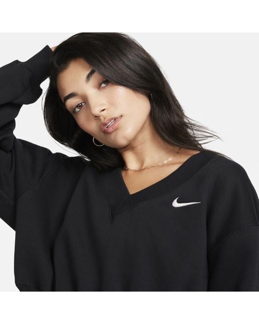 Nike Black Sportswear Phoenix Fleece Cropped V-neck Top