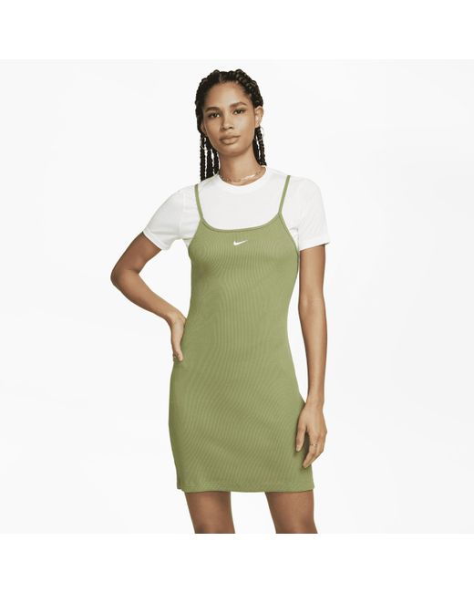 Nike Sportswear Essential Ribbed Dress In Green, Lyst