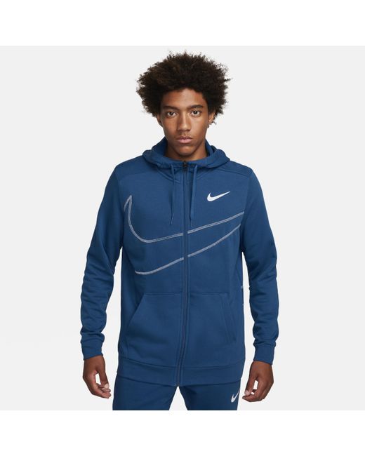 Felpa da fitness in fleece con cappuccio e zip a tutta lunghezza dri-fit di Nike in Blue da Uomo