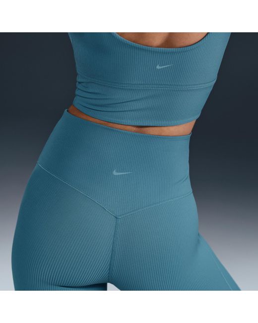 Nike Blue Zenvy Rib Gentle-Support High-Waisted Flared Leggings