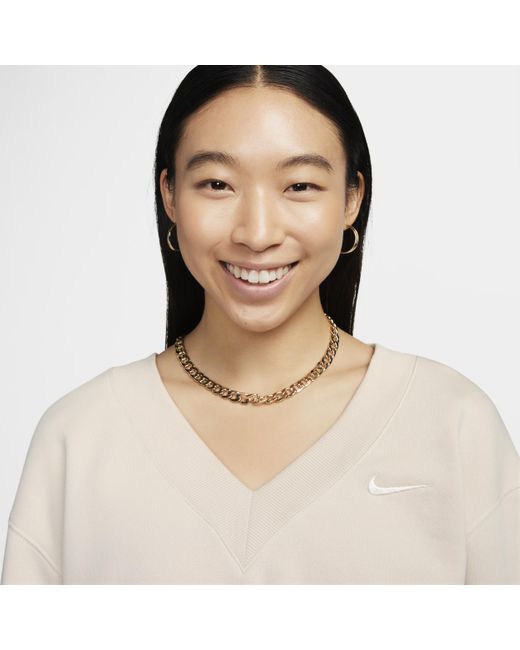 Nike Brown Sportswear Phoenix Fleece Cropped V-neck Top