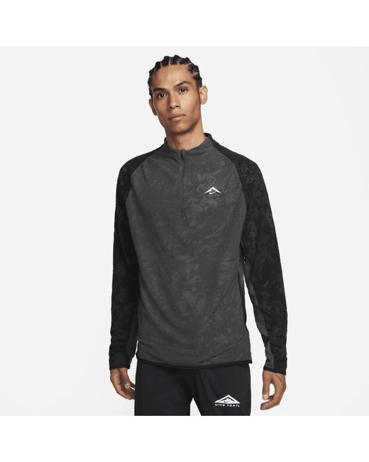 Maglia da running con zip a metà lunghezza dri-fit trail di Nike in Black da Uomo