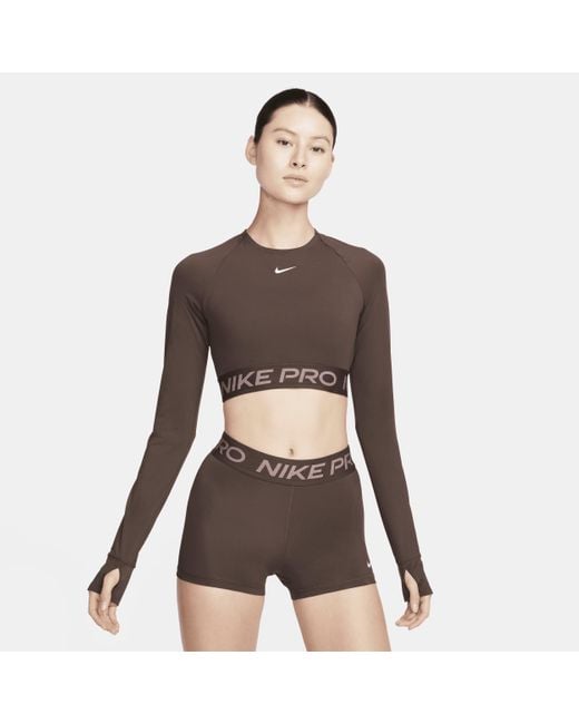 Nike Brown Pro Dri-fit Cropped Long-sleeve Top 50% Recycled Polyester