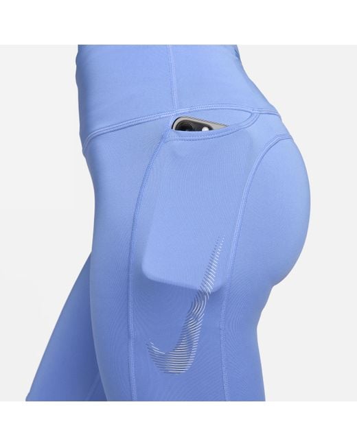 Nike Fast 7/8-legging Met Graphic, Halfhoge Taille En Zakken in het Blue