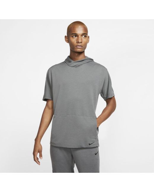 Nike Gray Yoga Dri-fit Short-sleeve Pullover Hoodie for men