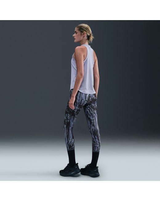 Nike Women's Blue Swift High-Waisted 7/8 Printed Running Leggings