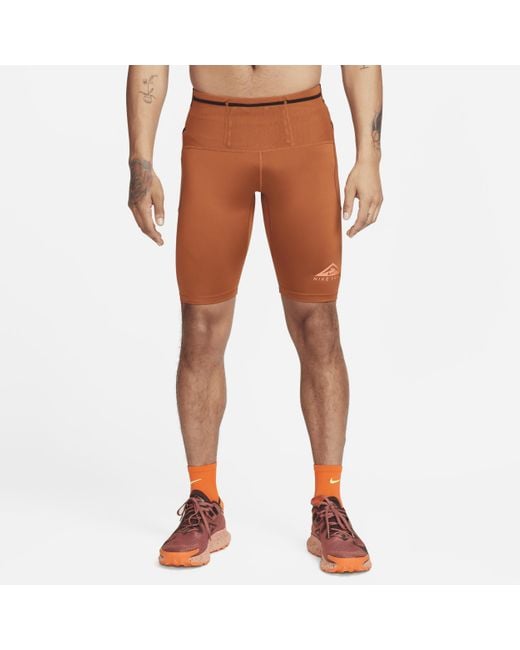 Nike Orange Trail Lava Loops Dri-fit Running 1/2-length Tights for men