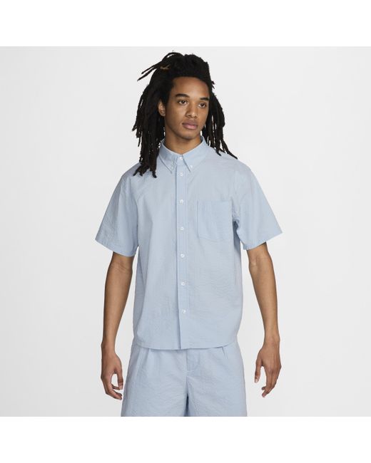 Nike Blue Life Short-sleeve Seersucker Button-down Shirt Polyester for men